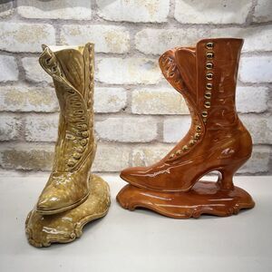 Vintage ATLANTIC MOLD Ceramic VICTORIAN SHOE HighTop Button Boot Planter Vase